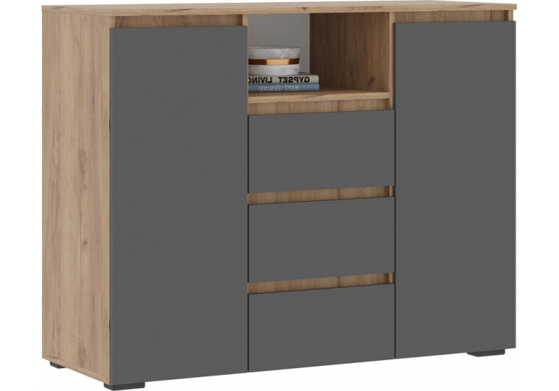 Комод Элла КМ 01 серый графит 0162 / дуб крафт золото (120,2x46x95,8). 