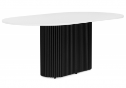 Стол деревянный Барон О 180 х 90 белая пленка шагрень / черные ноги (90x75)